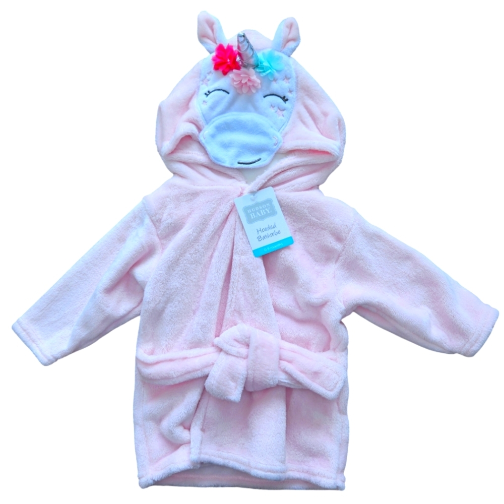 NWT Hudson Baby Unicorn Hooded Bath Robe Size 0-9 months